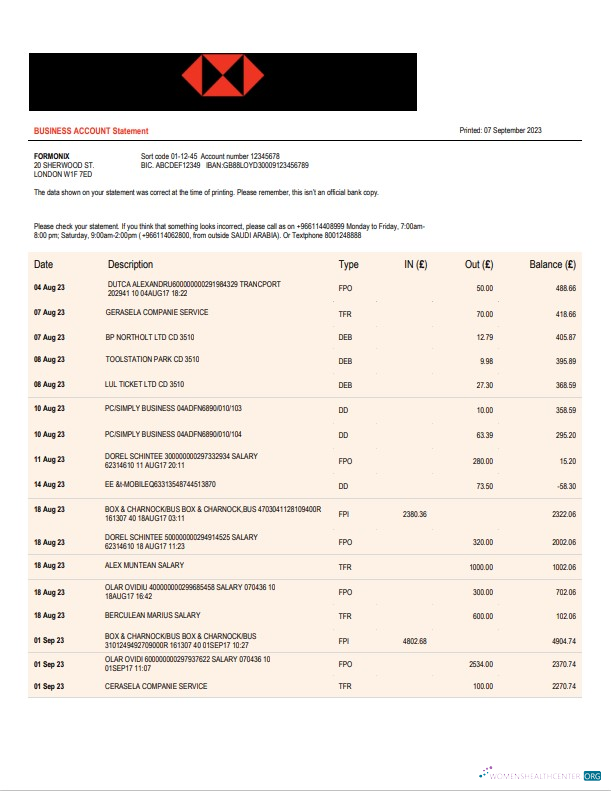 Download Saudi British Bank Business statement Word and PDF template Photoshop template